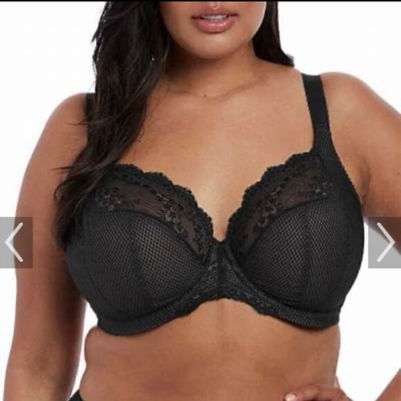 Elomi- Charley- Black Lace Full Figure Underwire Unlined Plunge Bra, Size 36J - Picture 5 of 11